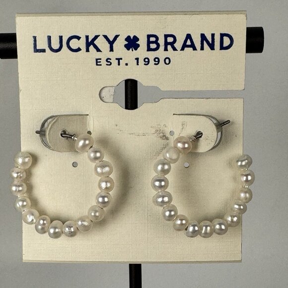 Lucky Brand Pearl Hoop Earrings NWT - Picture 2 of 8